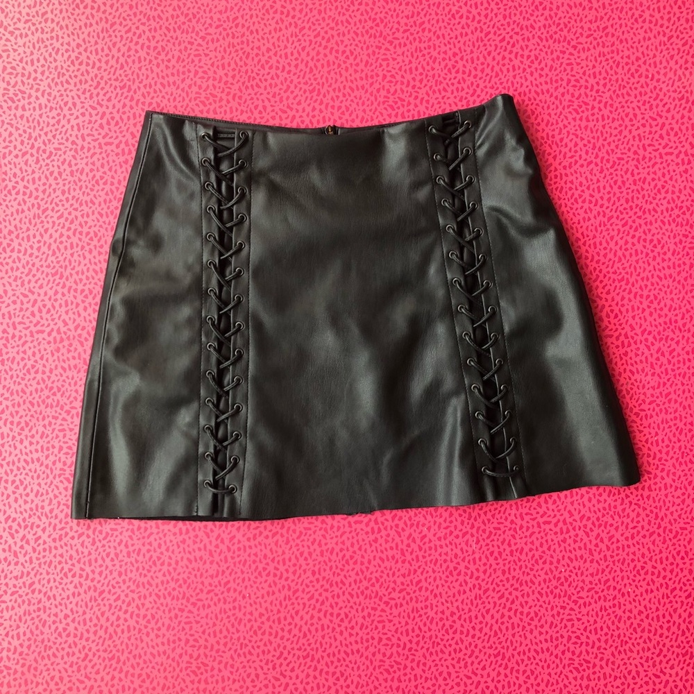 Leather Mini Skirt with Braiding Details